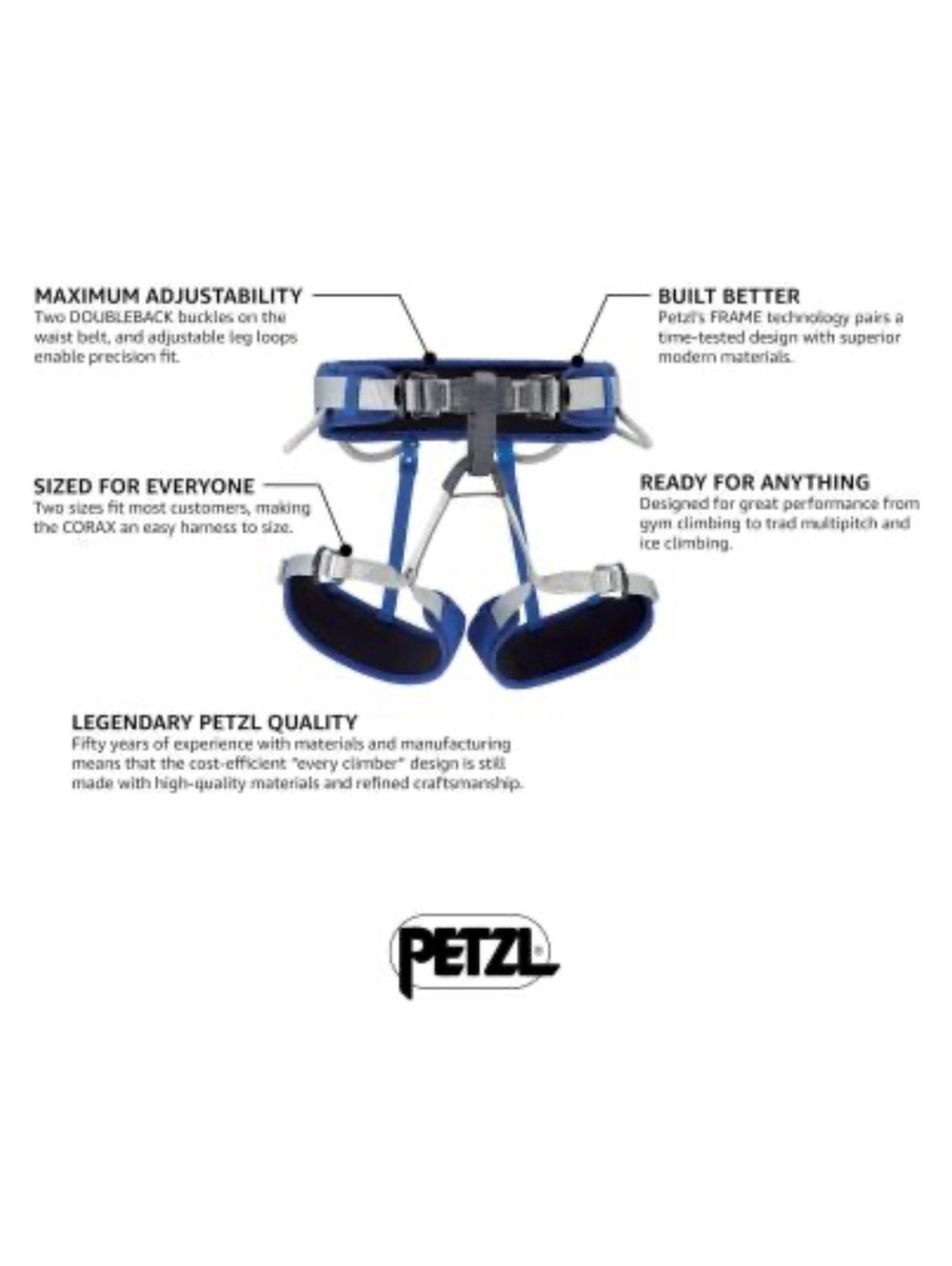 Petzl Corax Climbing Harness Size 1 Blue
